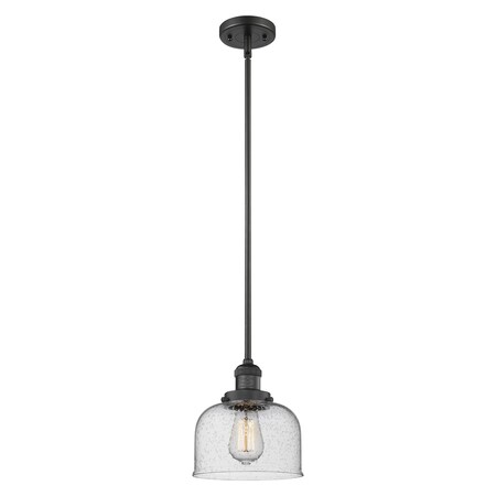 Innovations Lighting Large Bell Dimmable Led 8" Black Mini Pendant, Seedy Glass, Solid Brass Hang Straight Swivel, 528462 201S-BK-G74-LED